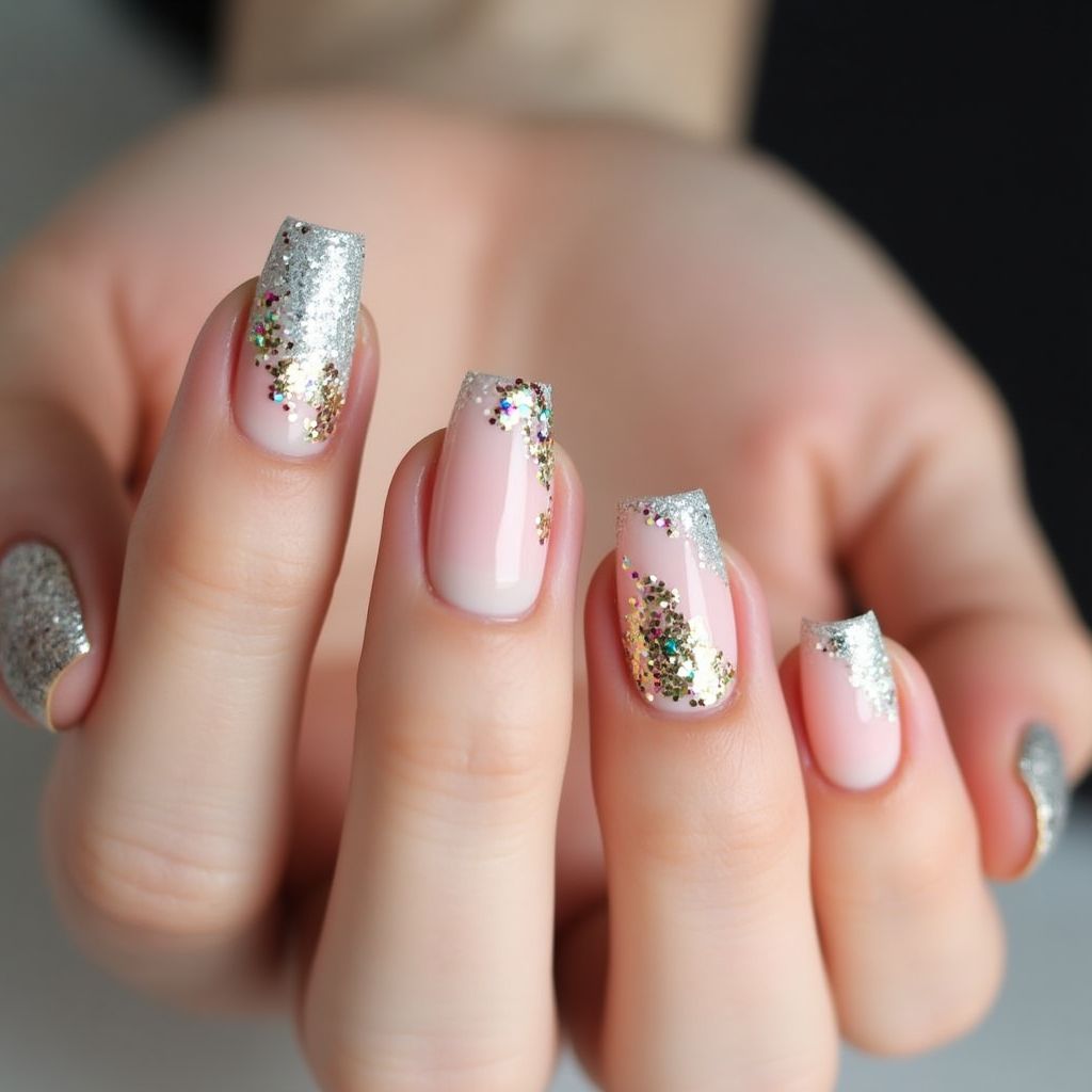 Square Glitter Flakes Nail Design