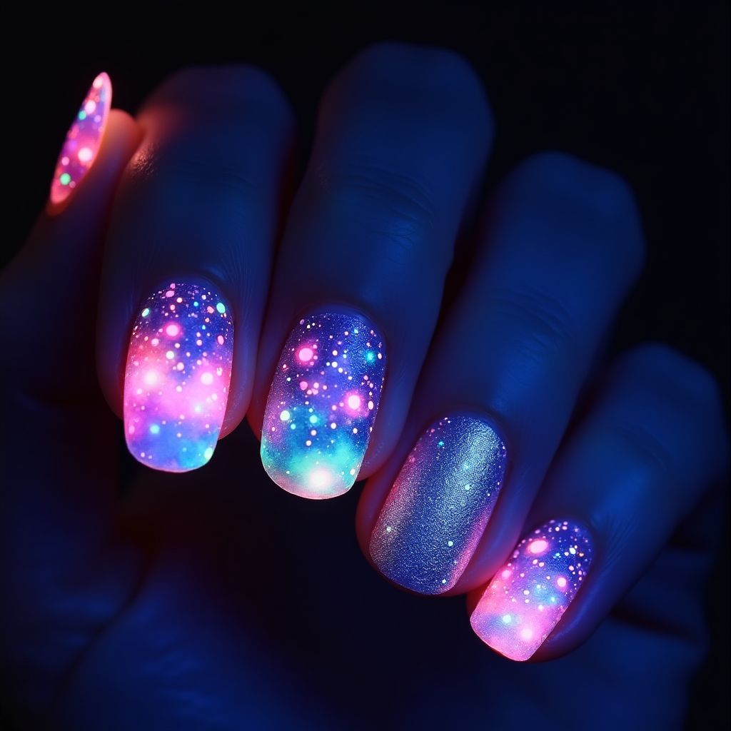 Glow In The Dark Polish Round Nail Design