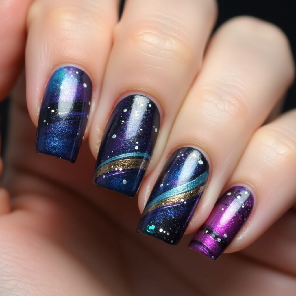 Square Magnetic Polish Nail Design