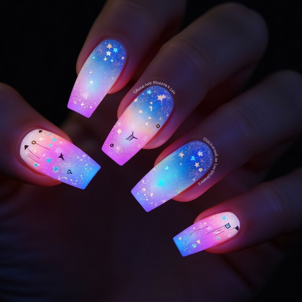 Square Glow In The Dark Polish Nail Design