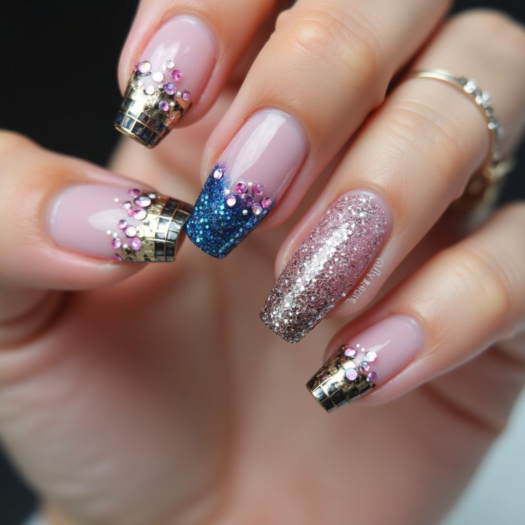 Rhinestones Square Nail Design