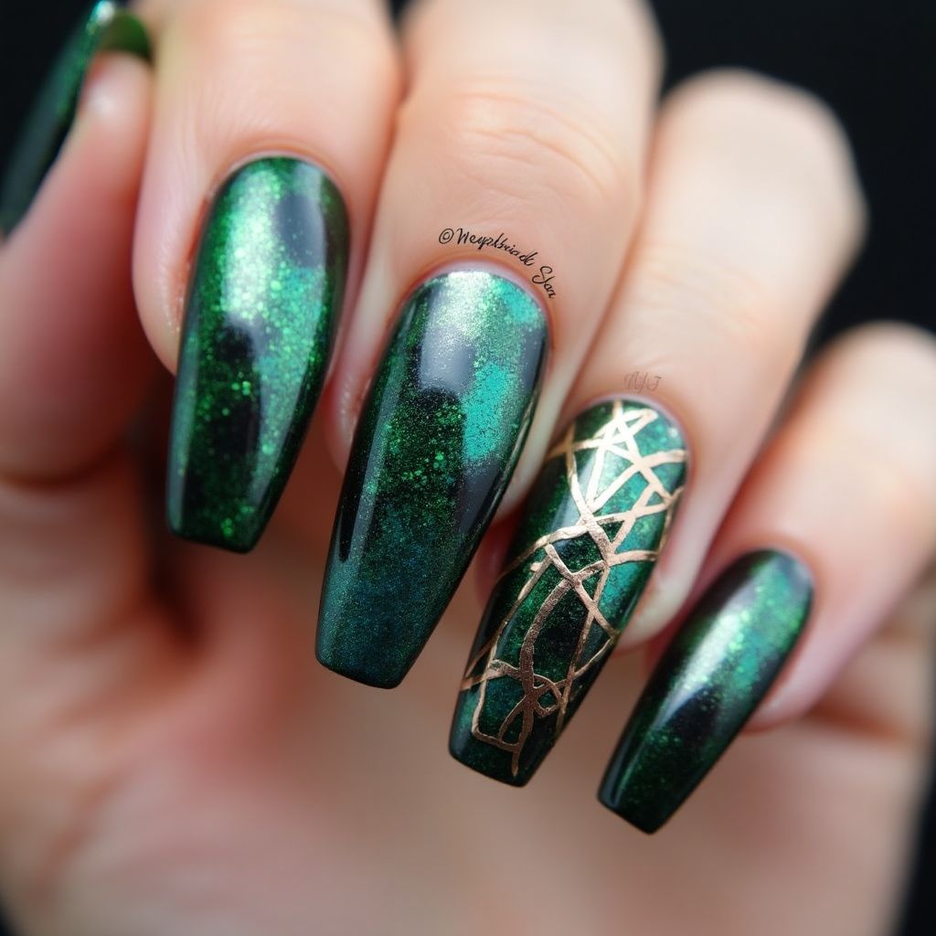 Magnetic Polish Coffin Nail Design