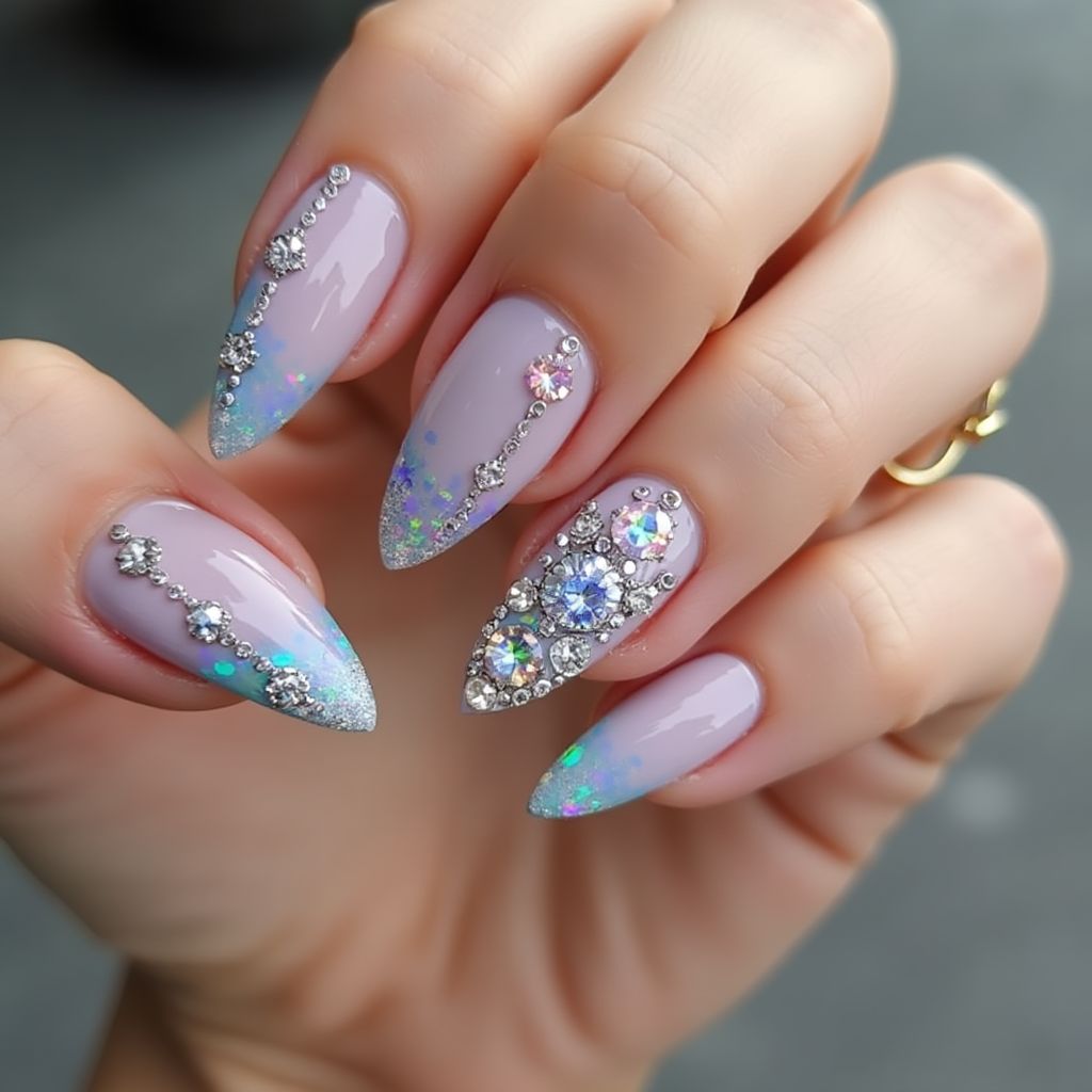 Rhinestones Stiletto Nail Design
