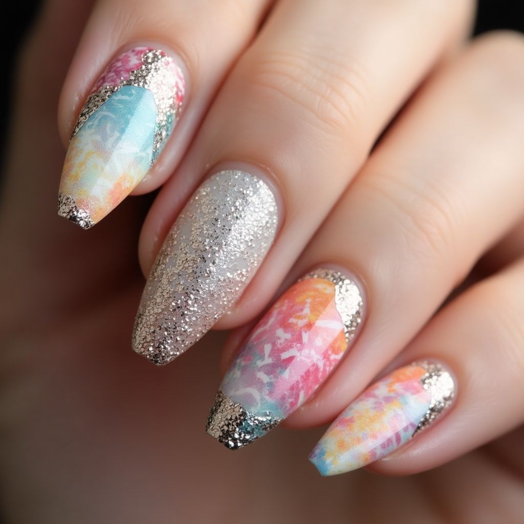 Stiletto Acrylic Colors Nail Design