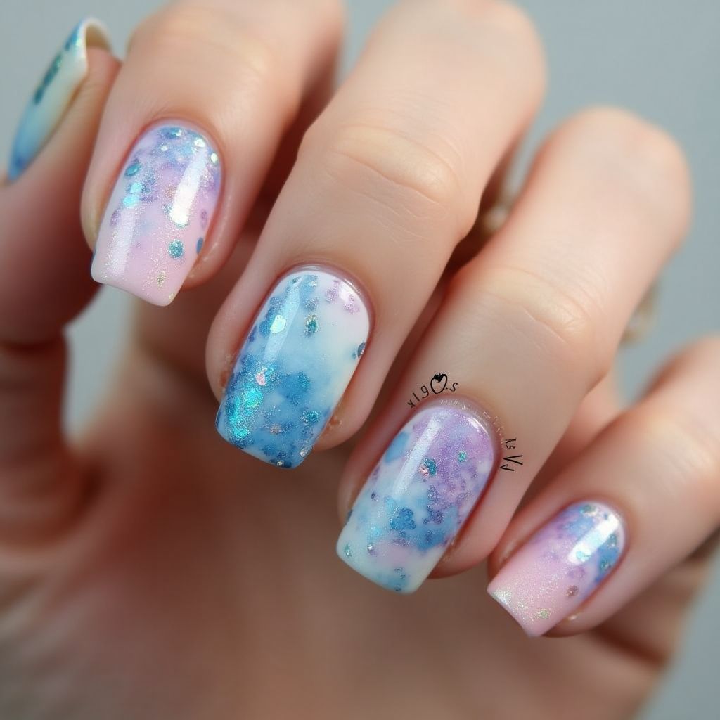 Square Color Changing Polish Nail Design