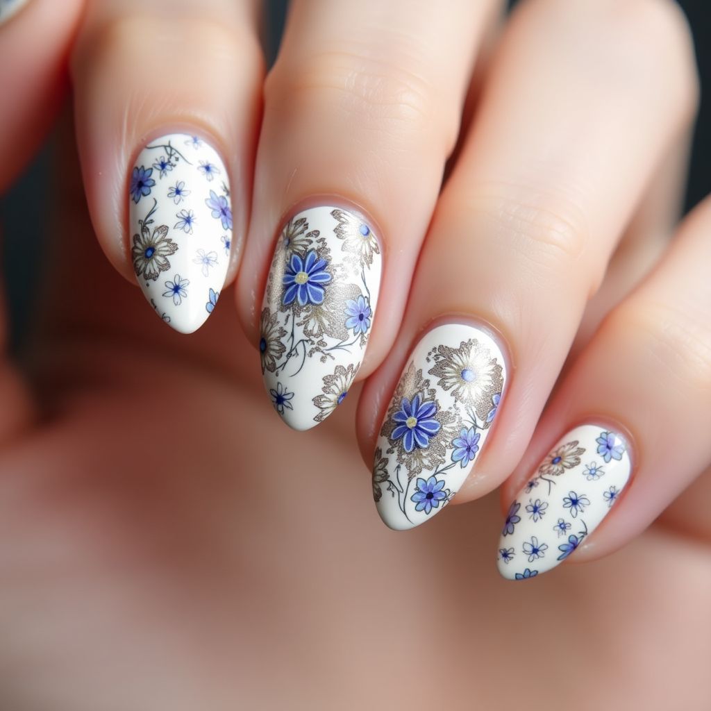 Almond Nail Decals Nail Design