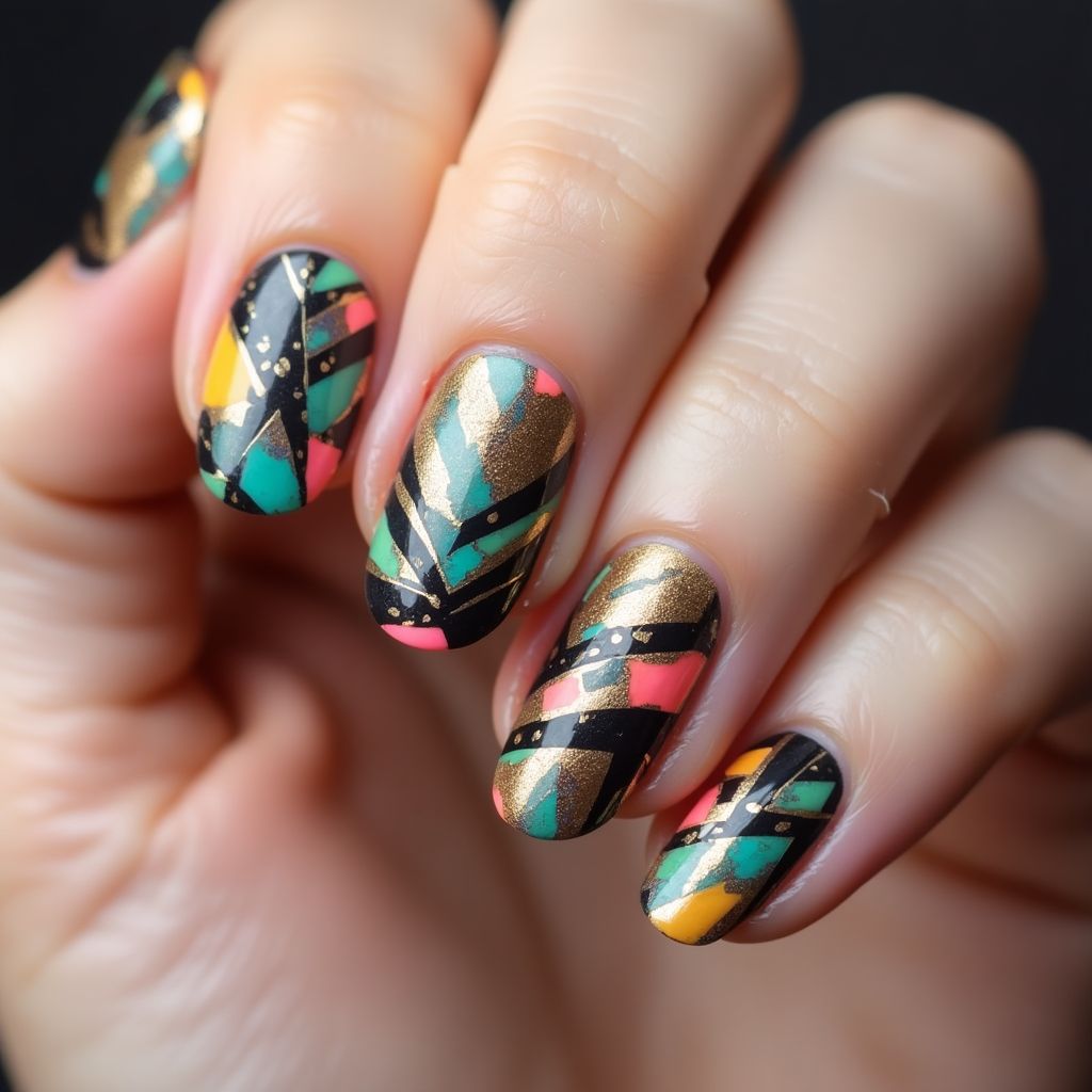 Round Striping Tape Nail Design