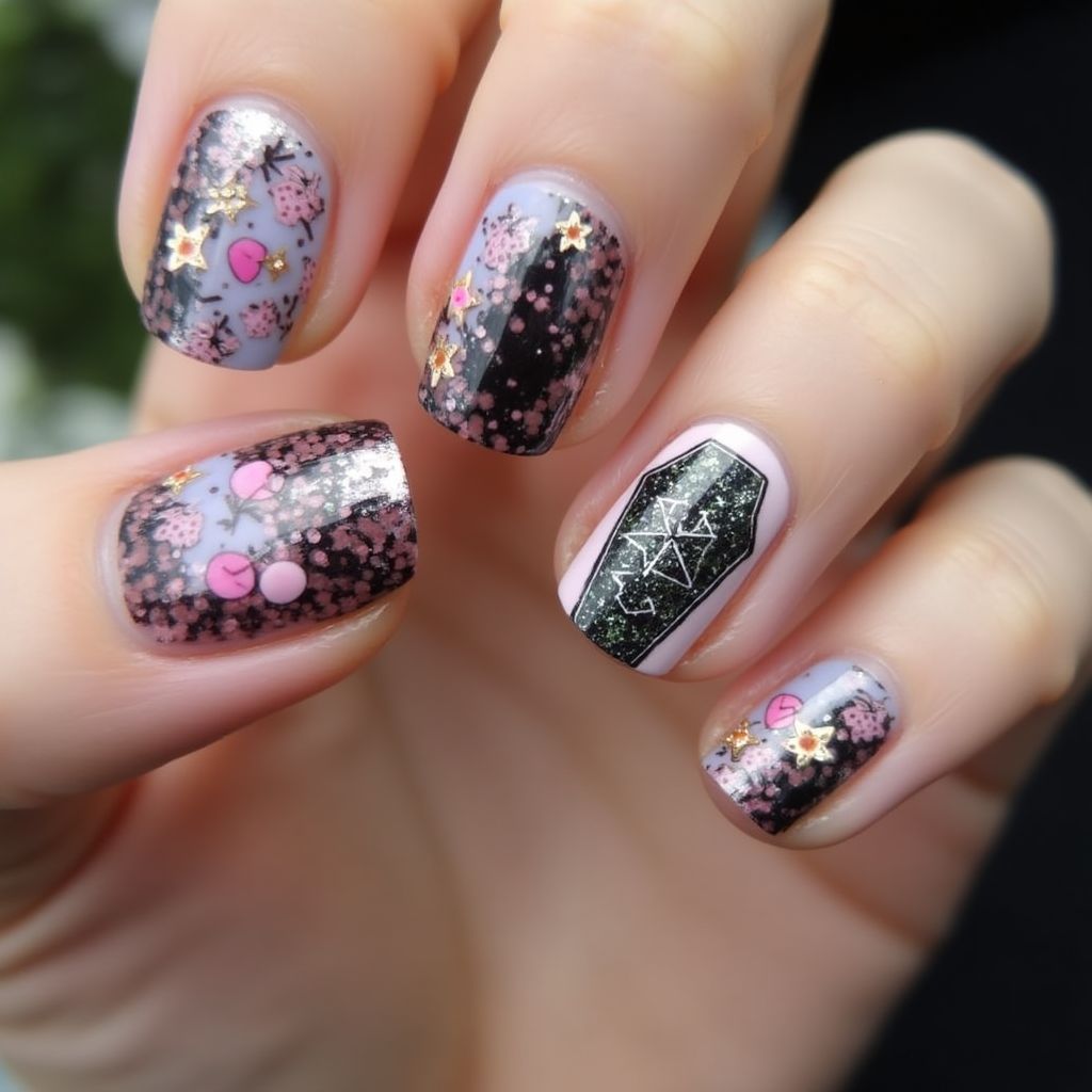 Coffin Acrylic Colors Nail Design