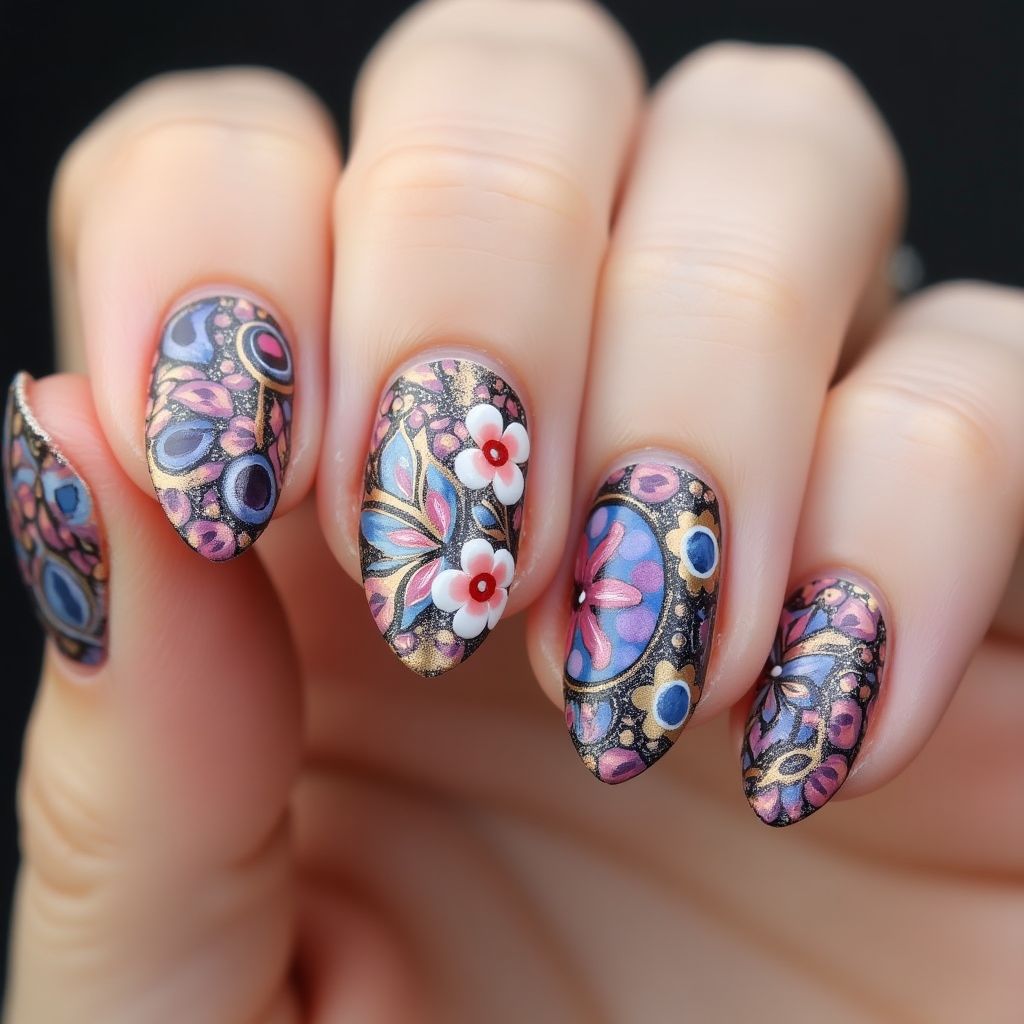 Almond Nail Decals Nail Design