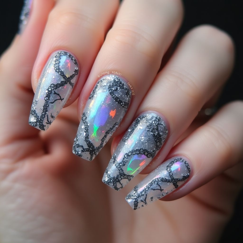 Holo Powder Coffin Nail Design