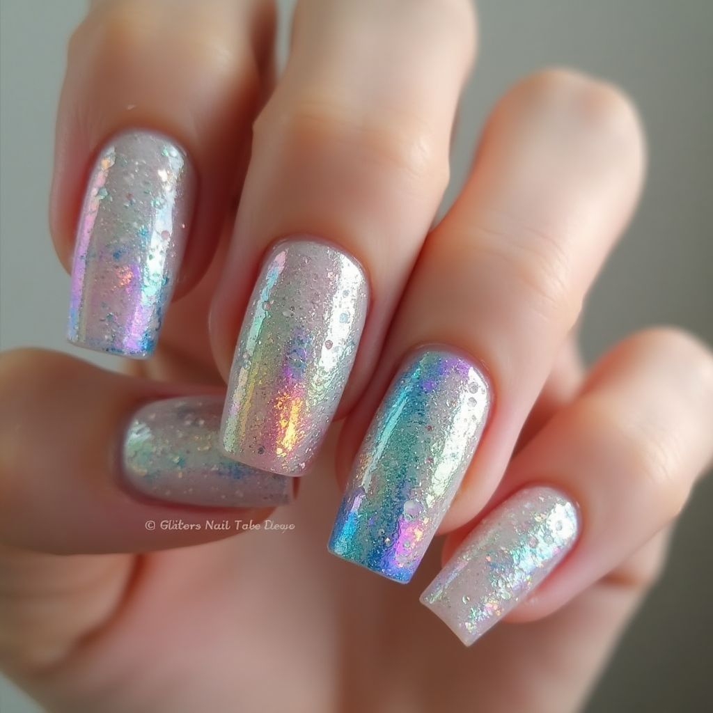 Glitter Powder Square Nail Design