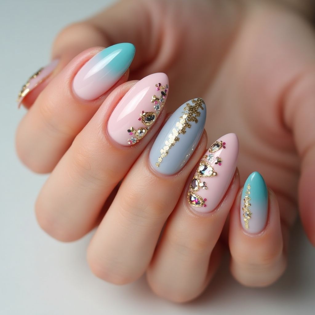 Almond Caviar Beads Nail Design