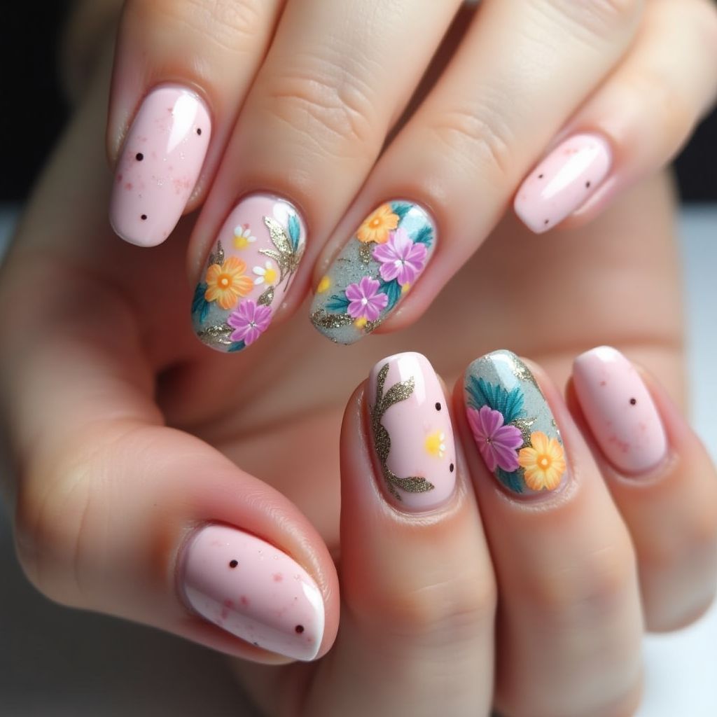 Round Base Coat Nail Design