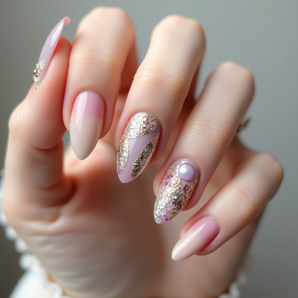 Almond Base Coat Nail Design