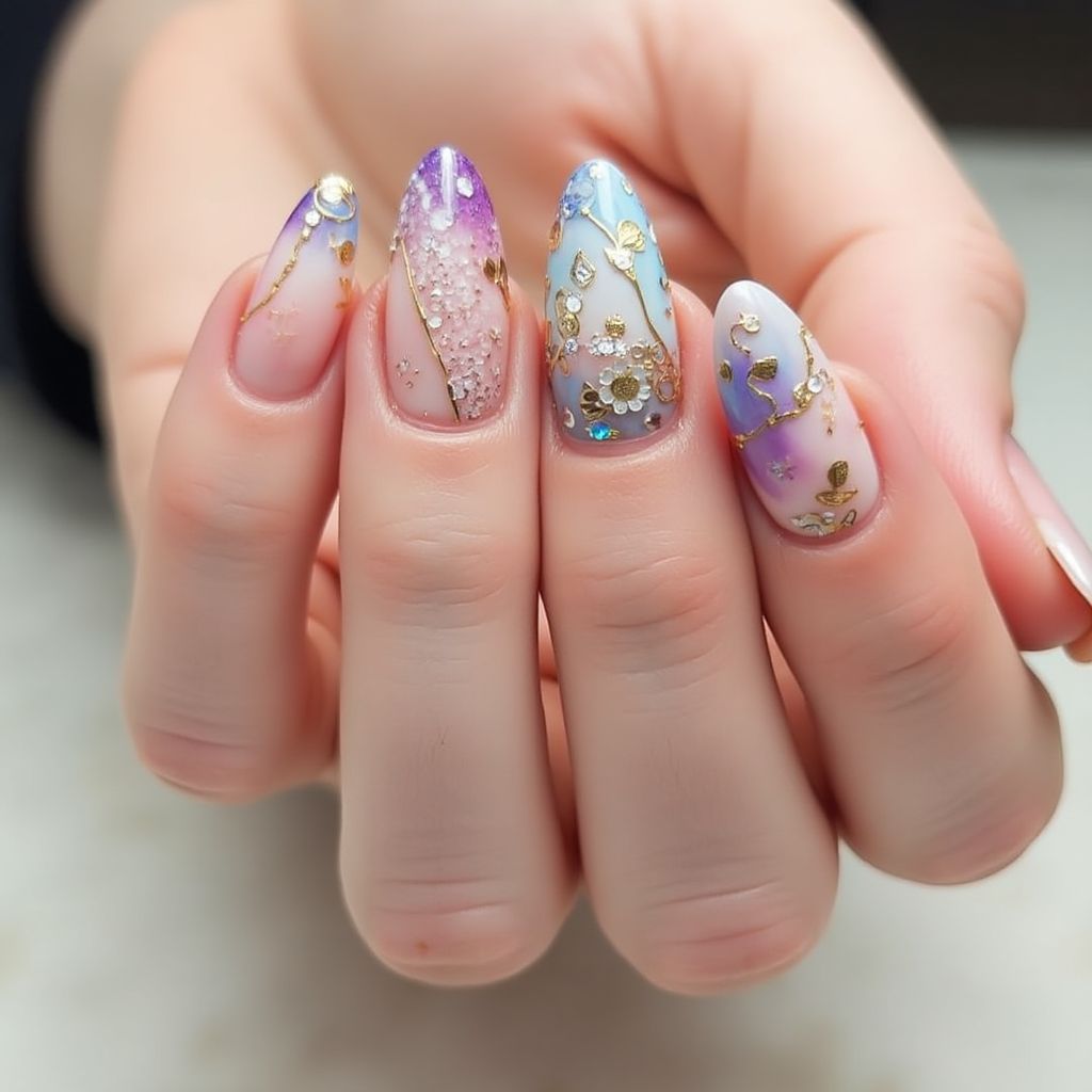 Almond Nail Glue Nail Design