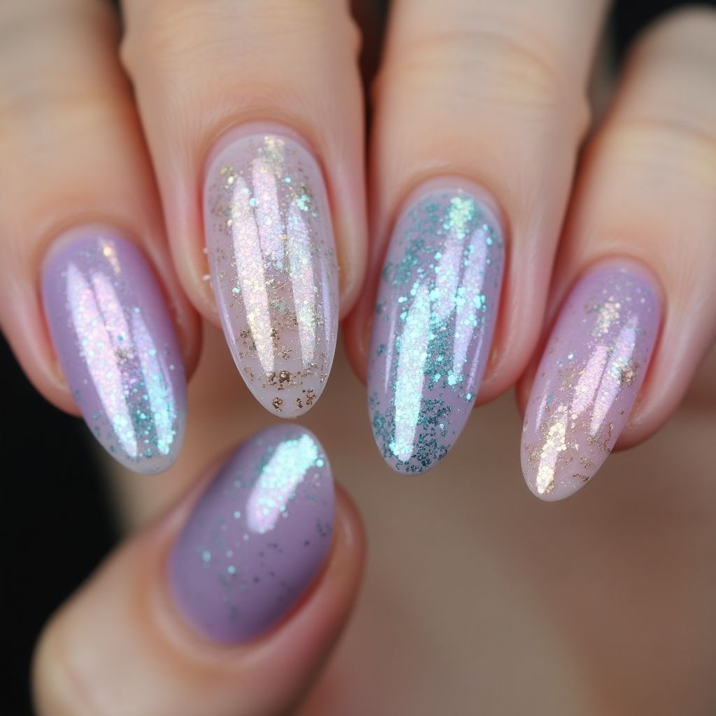 Round Holo Powder Nail Design