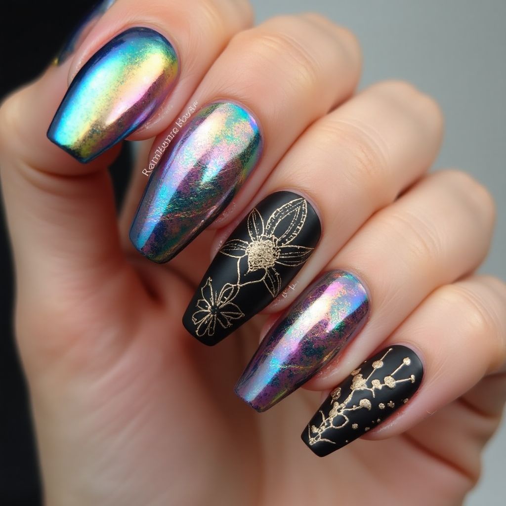 Coffin Nail foil Nail Design