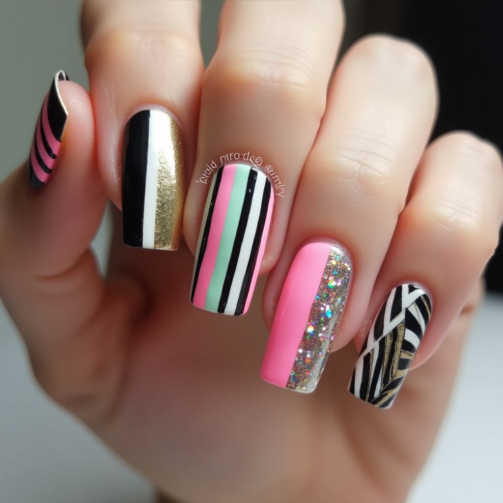 Square Striping Tape Nail Design