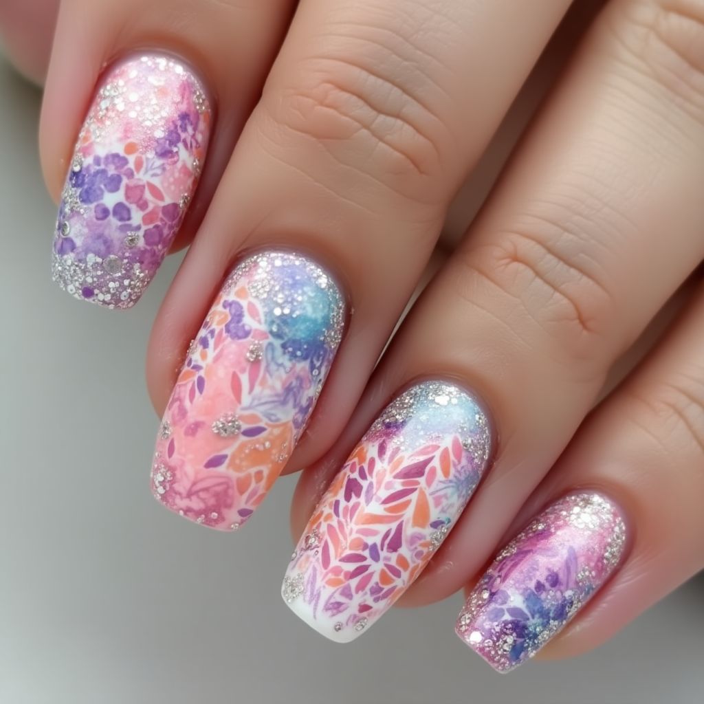 Round Acrylic Colors Nail Design