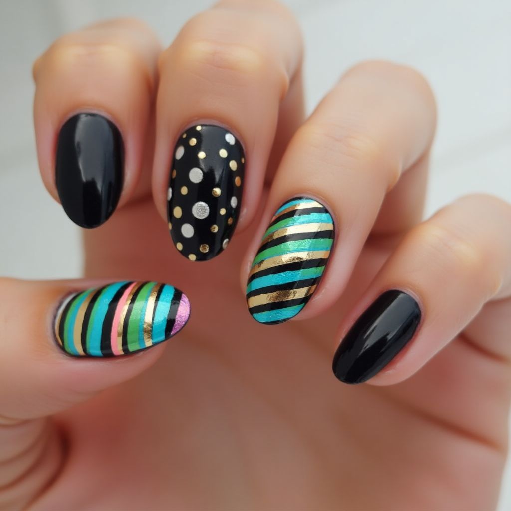 Almond Striping Tape Nail Design