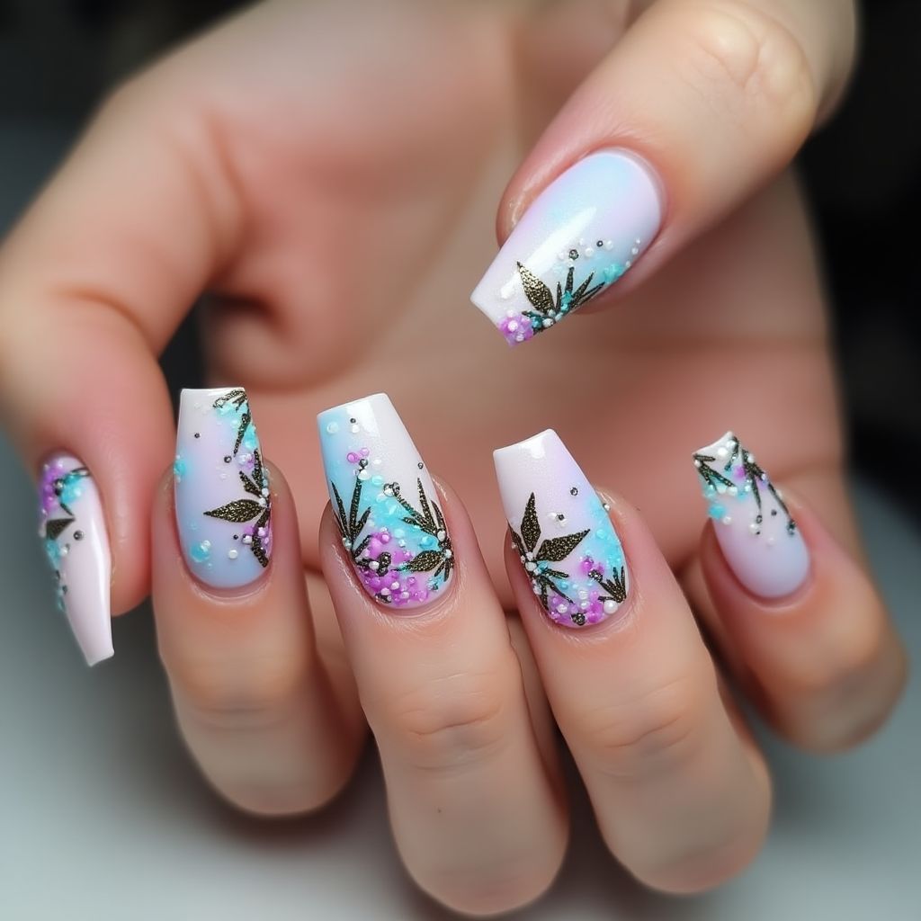 Coffin Caviar beads Nail Design