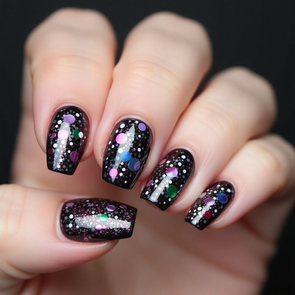 Coffin Sequins Nail Design