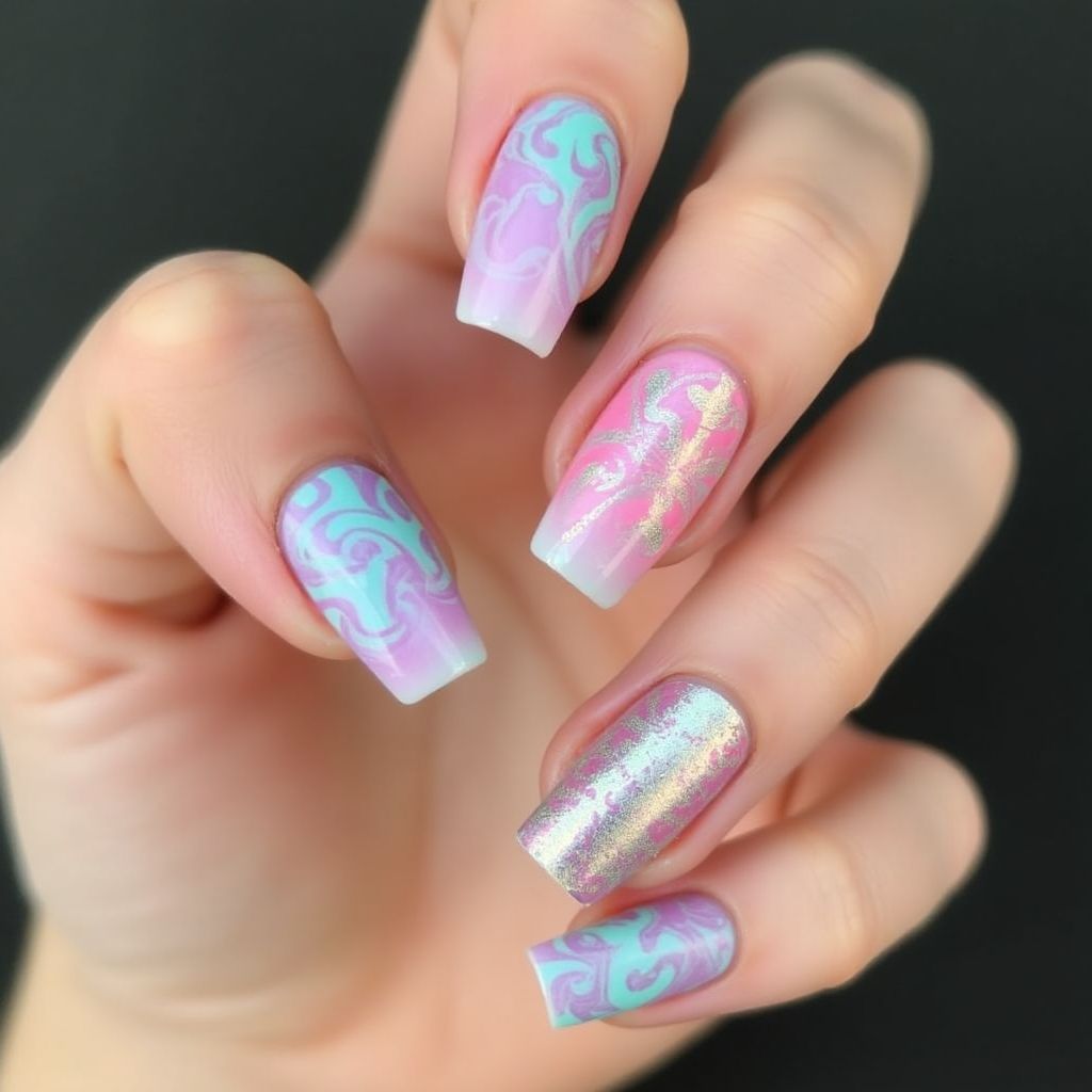 Color Changing Polish Square Nail Design