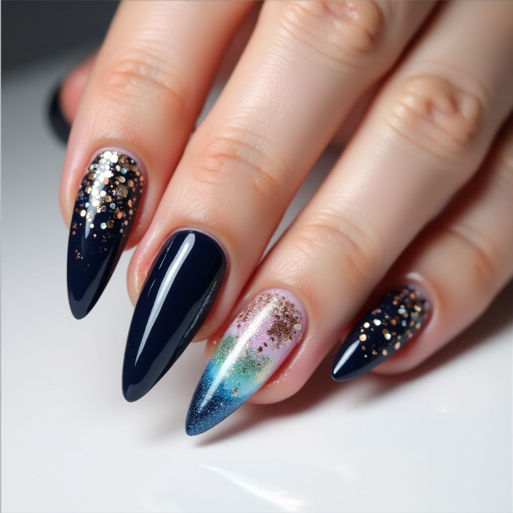 Stiletto Glitter Flakes Nail Design