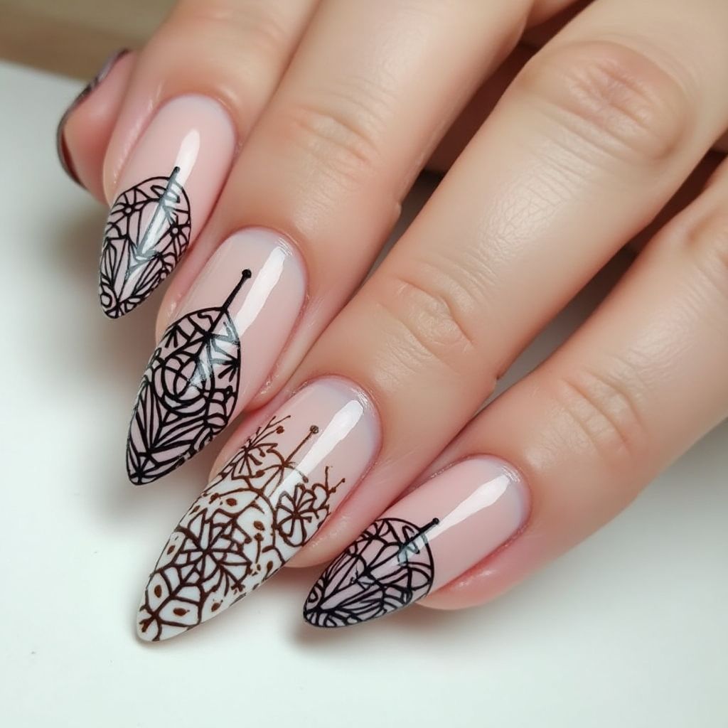 Almond Stamping Plates Nail Design