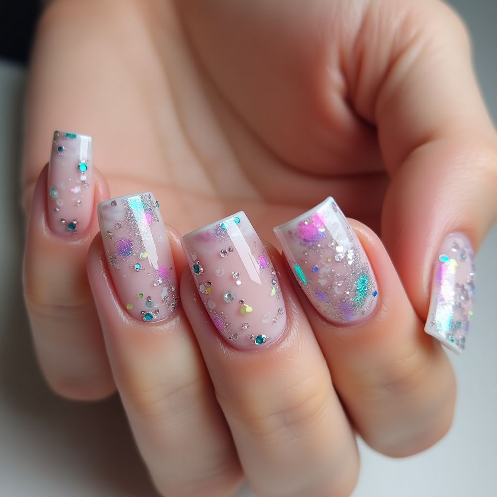 Square Acrylic Powder Nail Design
