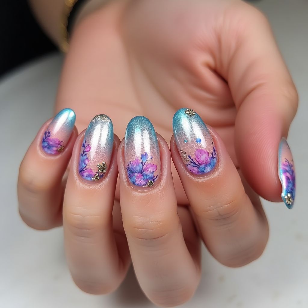 Round Acrylic Powder Nail Design