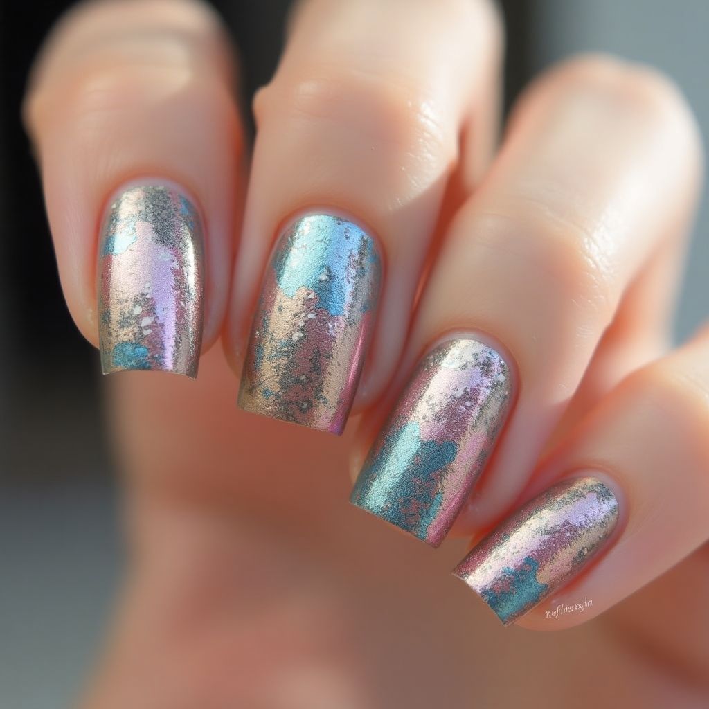 Square Nail Foil Nail Design