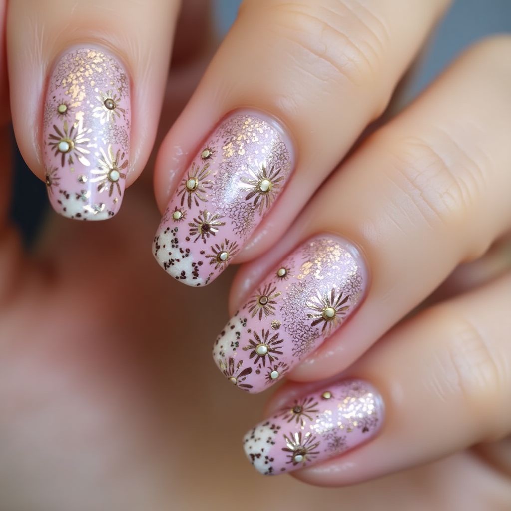 Round Acrylic powder Nail Design