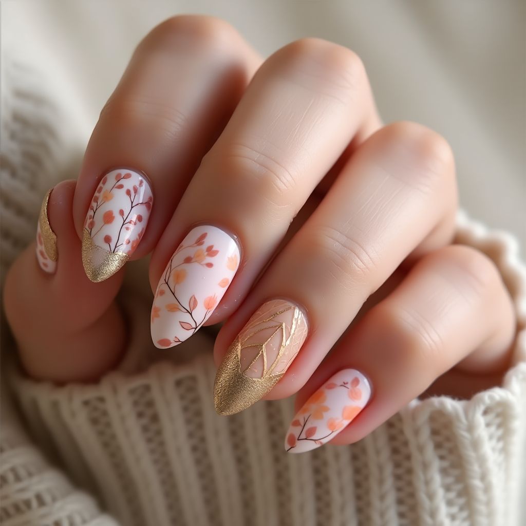 Almond Orangewood Sticks Nail Design