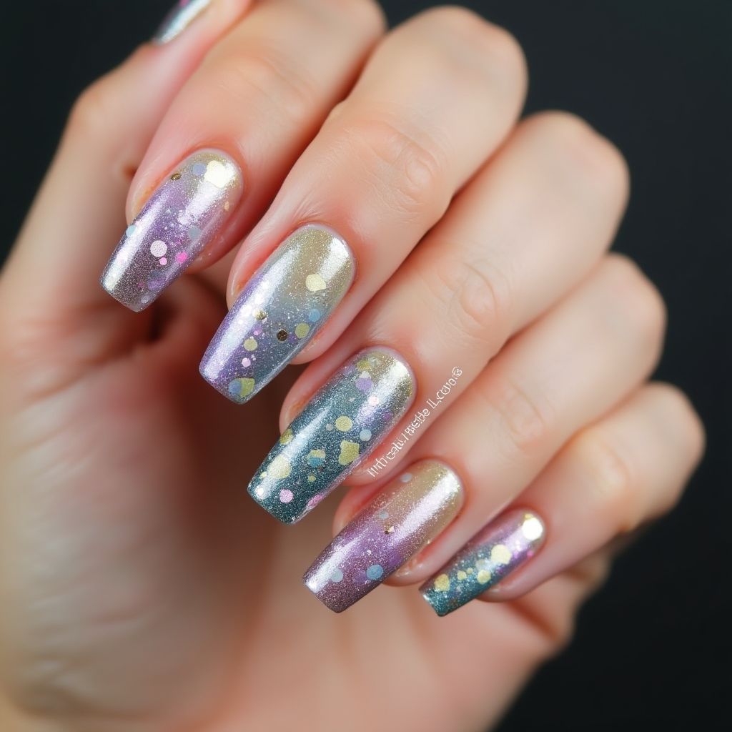Glitter Flakes Round Nail Design