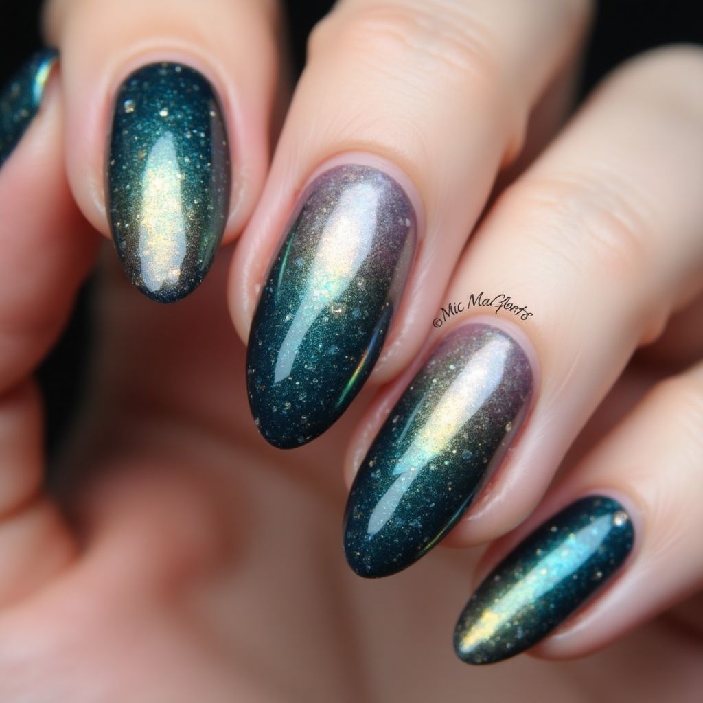 Almond Magnetic Polish Nail Design