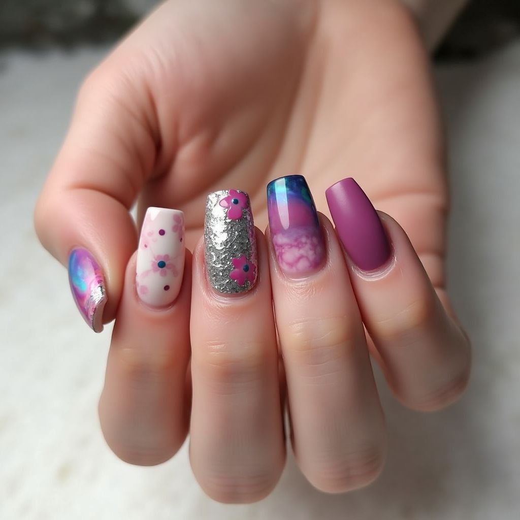 Round Acrylic Colors Nail Design