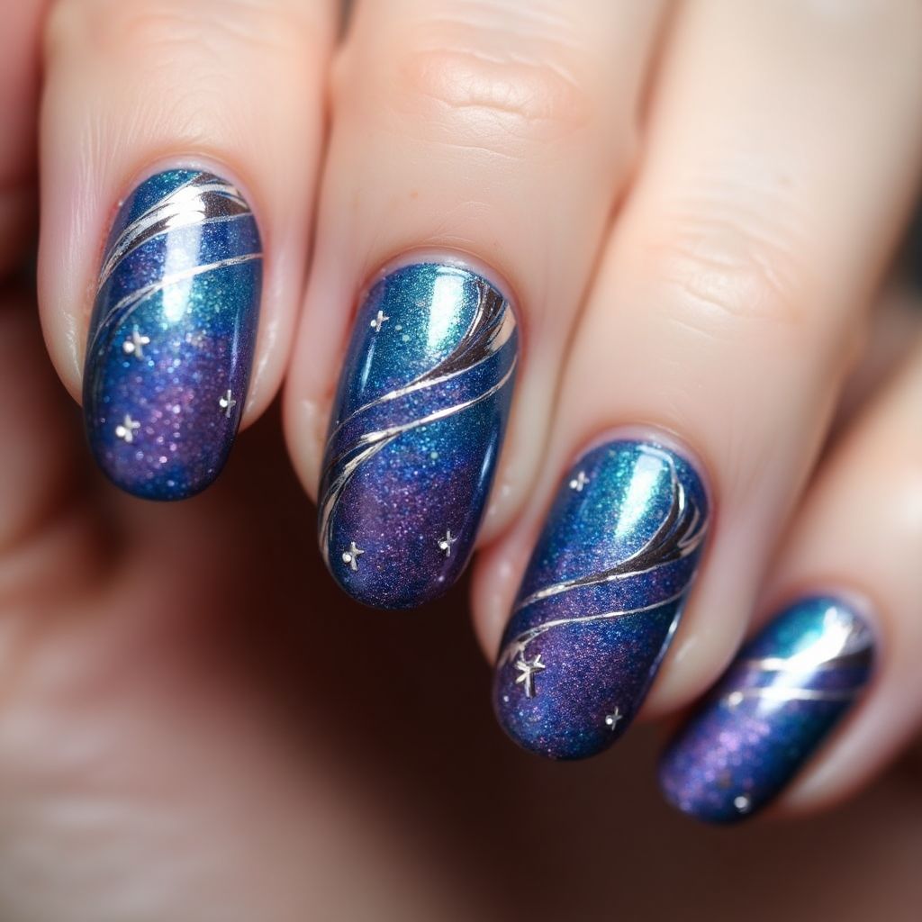 Round Magnetic Polish Nail Design