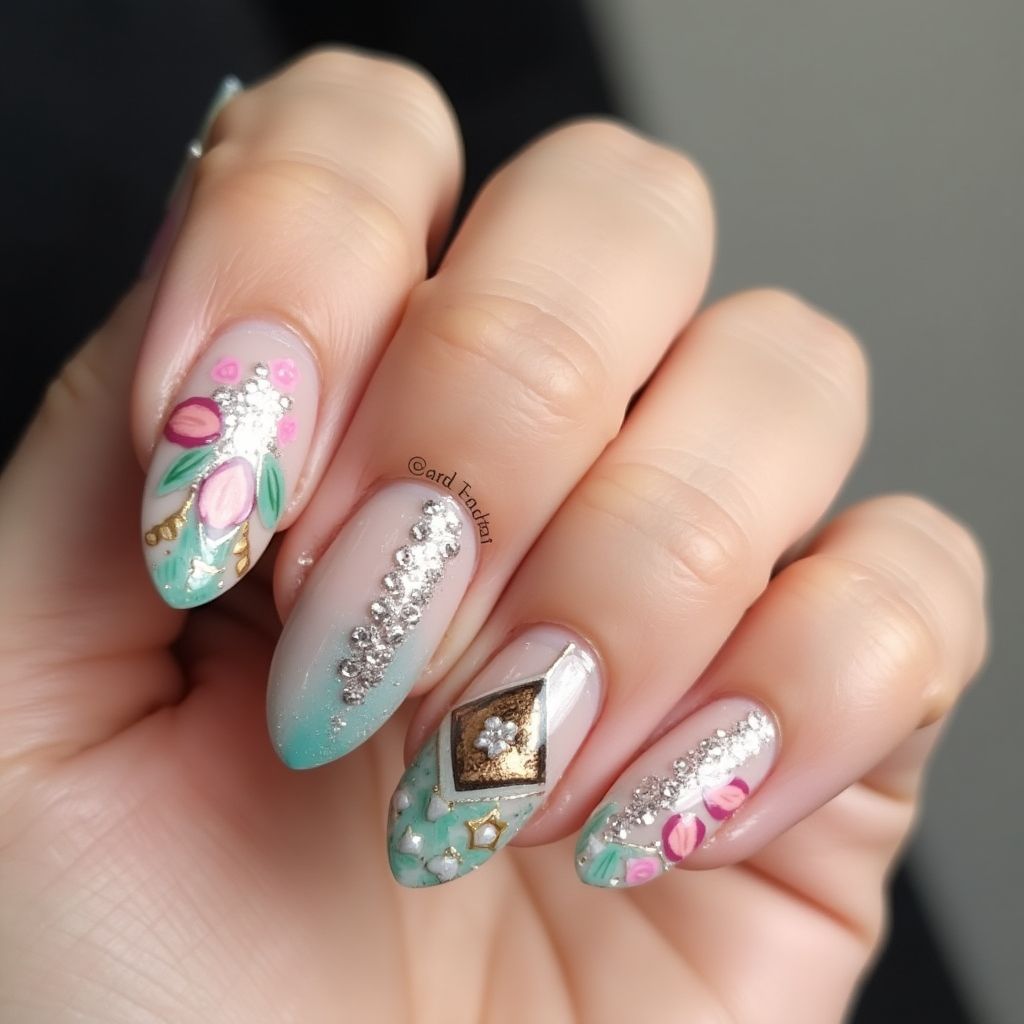 Almond Nail Glue Nail Design
