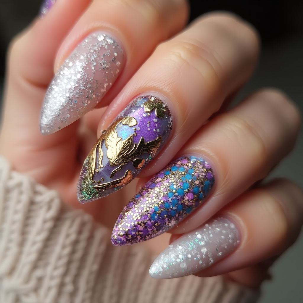 Stiletto Sequins Nail Design