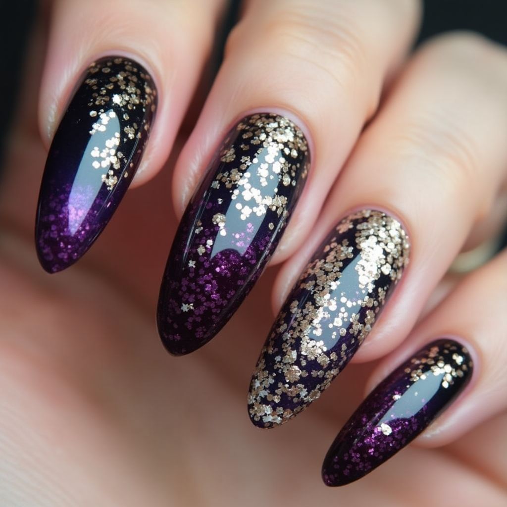 Glitter Flakes Stiletto Nail Design