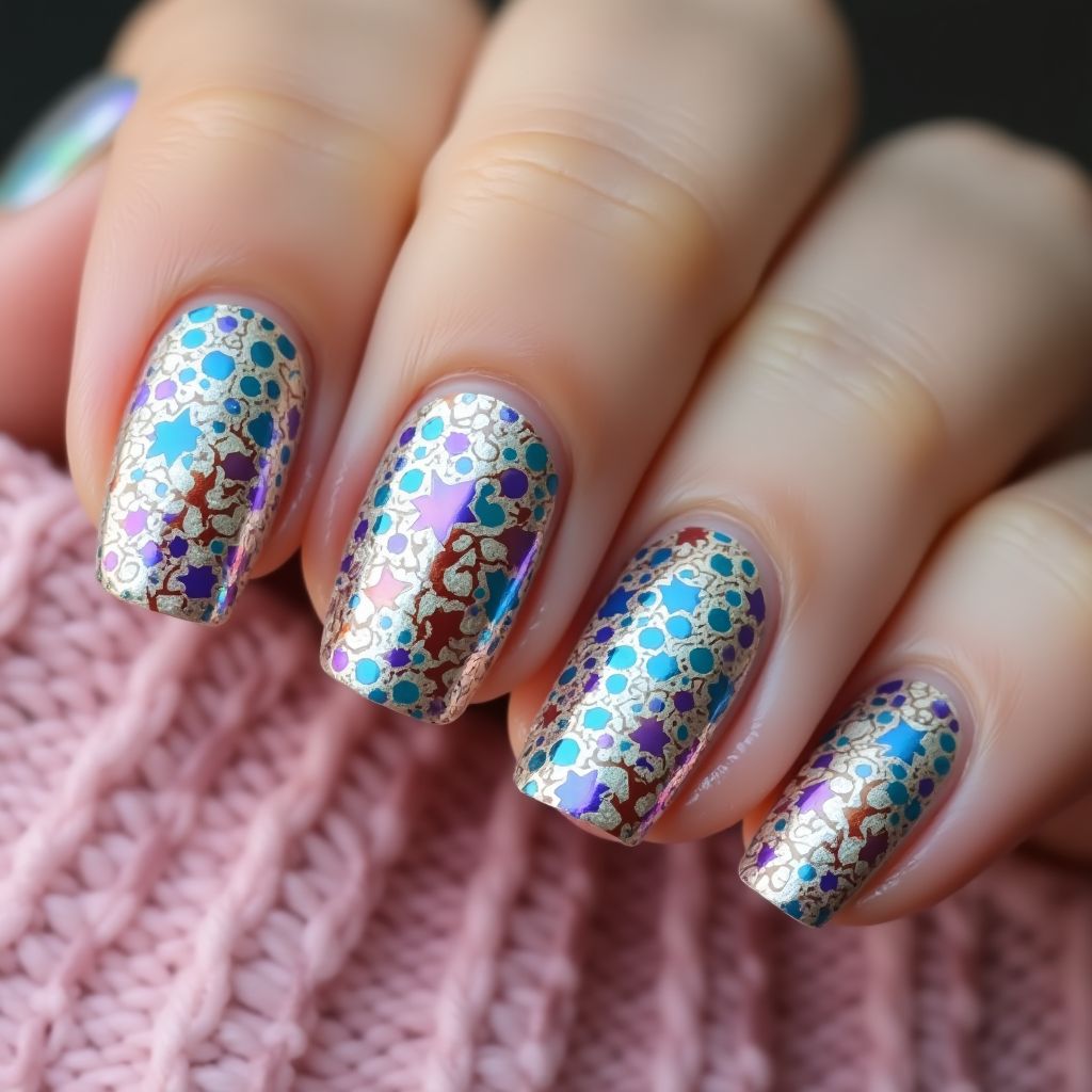 Round Nail Foil Nail Design