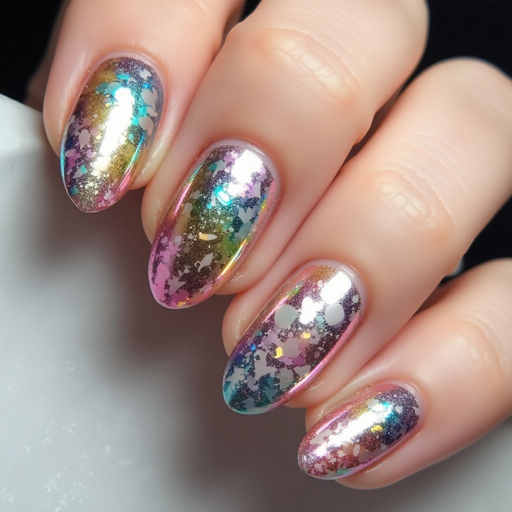 Almond Nail Foil Nail Design