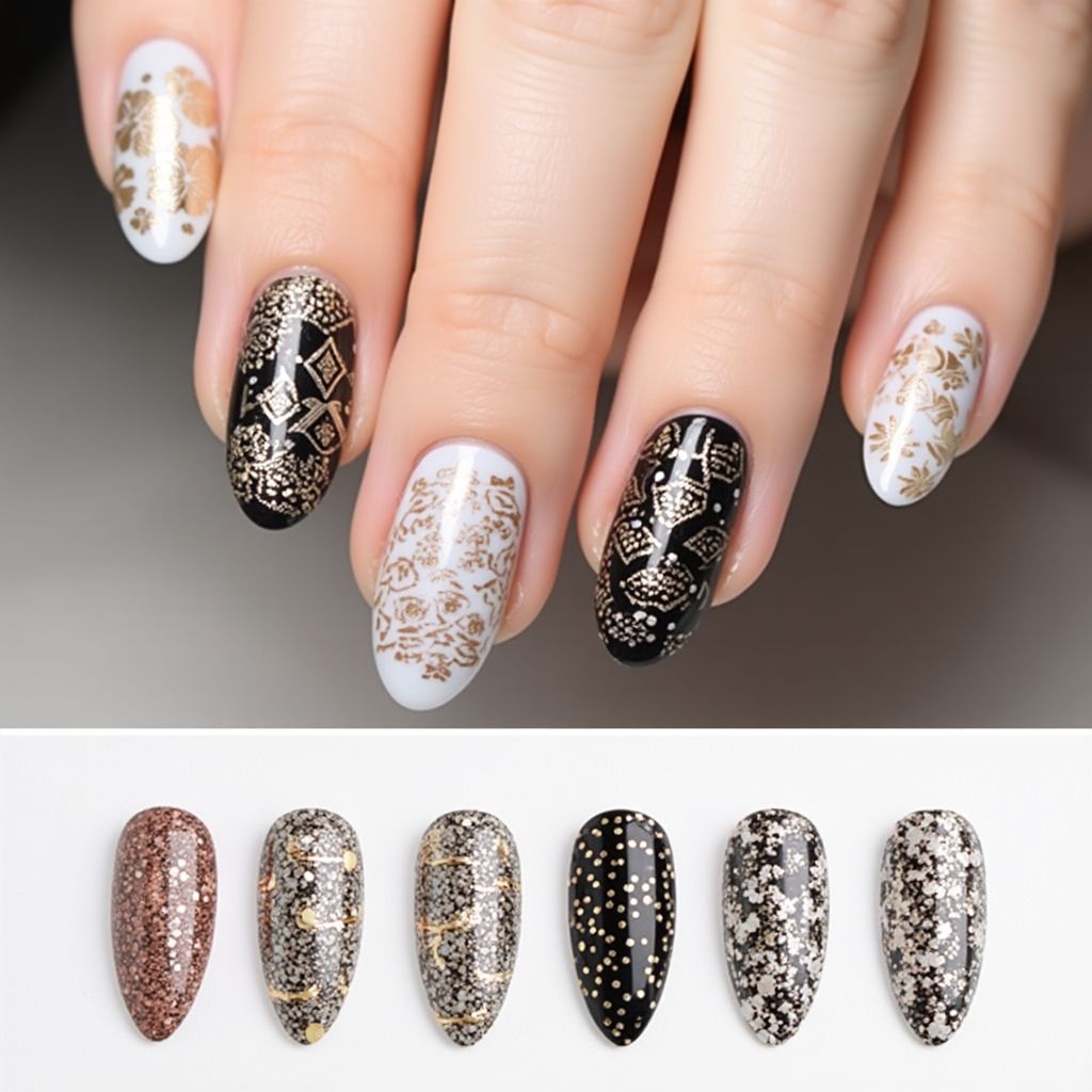 Stamping Plates Almond Nail Design