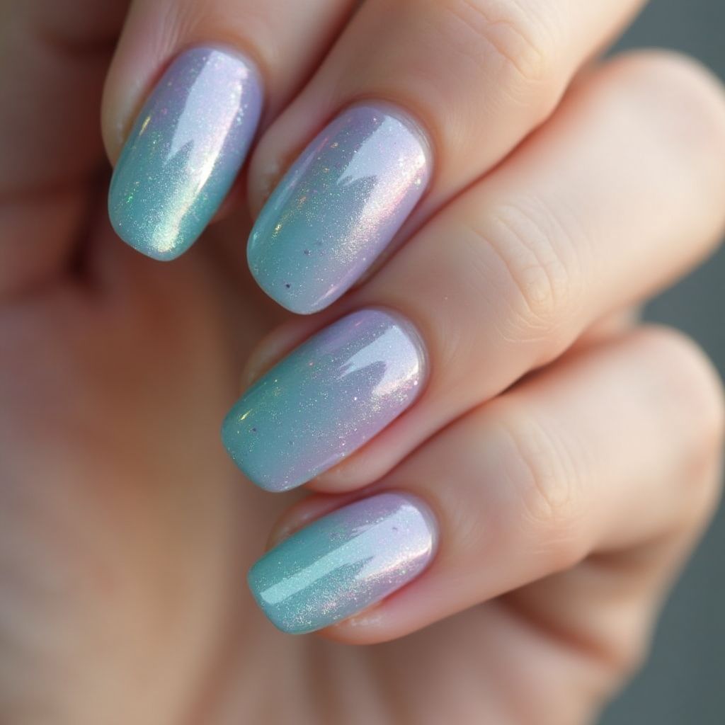 Round Mermaid Powder Nail Design