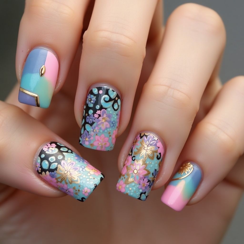 Square Wax Pencils Nail Design