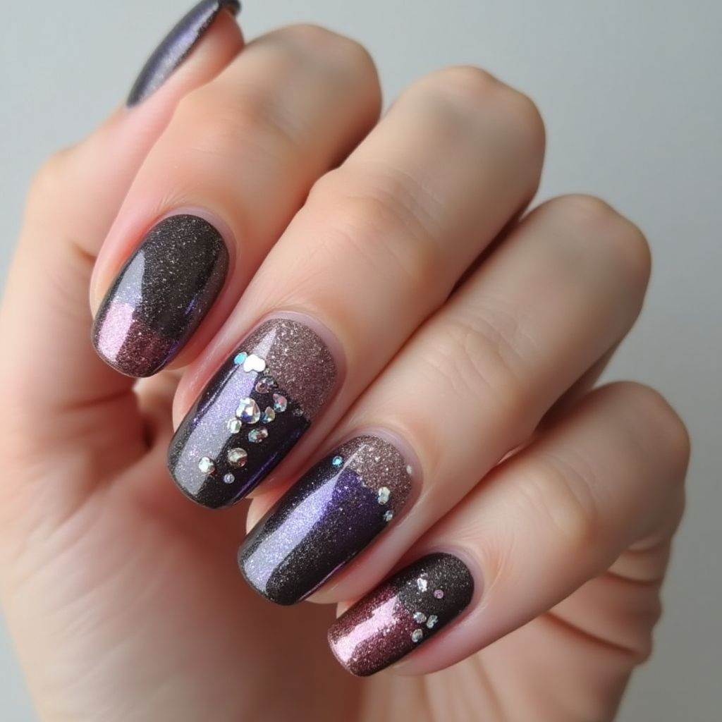 Round Chrome Powder Nail Design