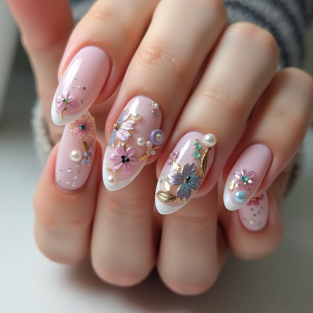 Almond 3d Nail Decor Nail Design