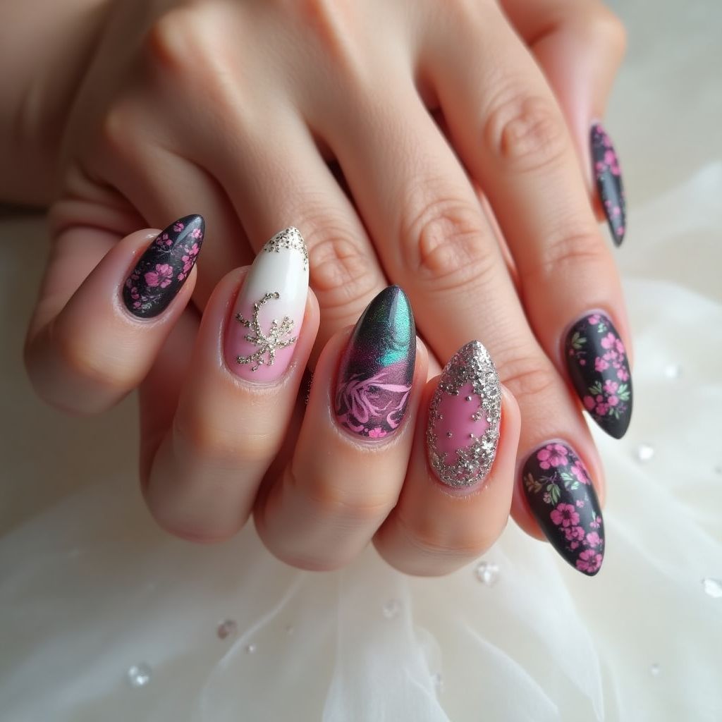 Stiletto Acrylic Powder Nail Design