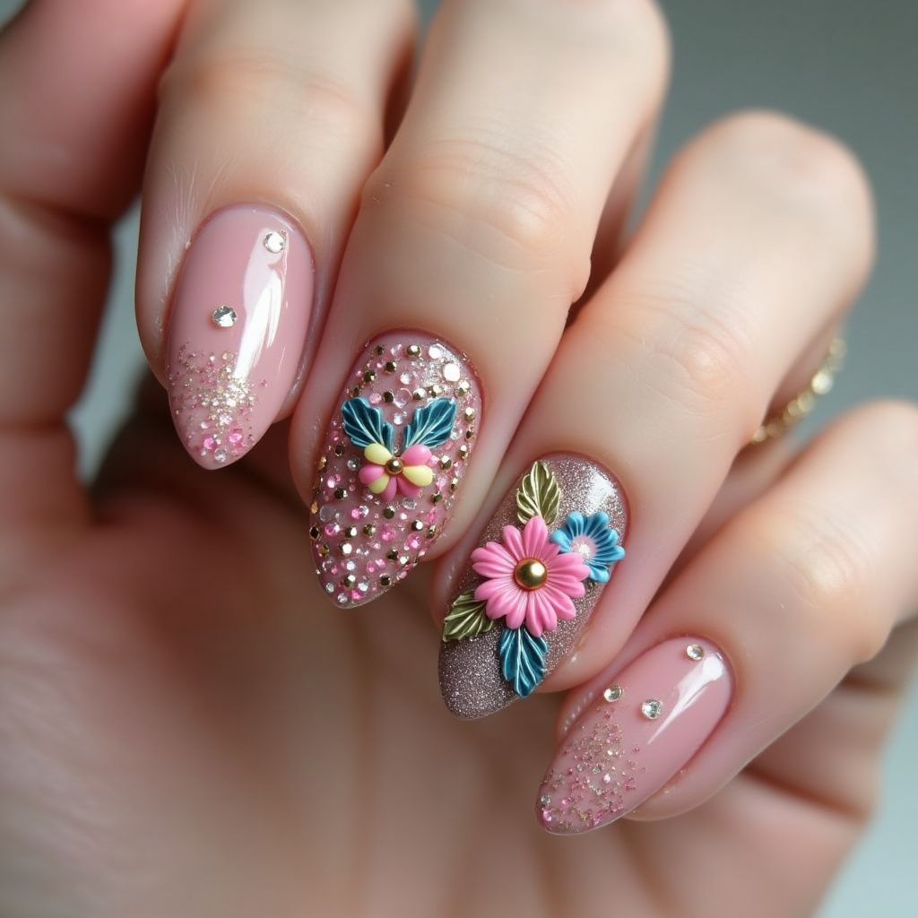 Almond 3d Nail Decor Nail Design